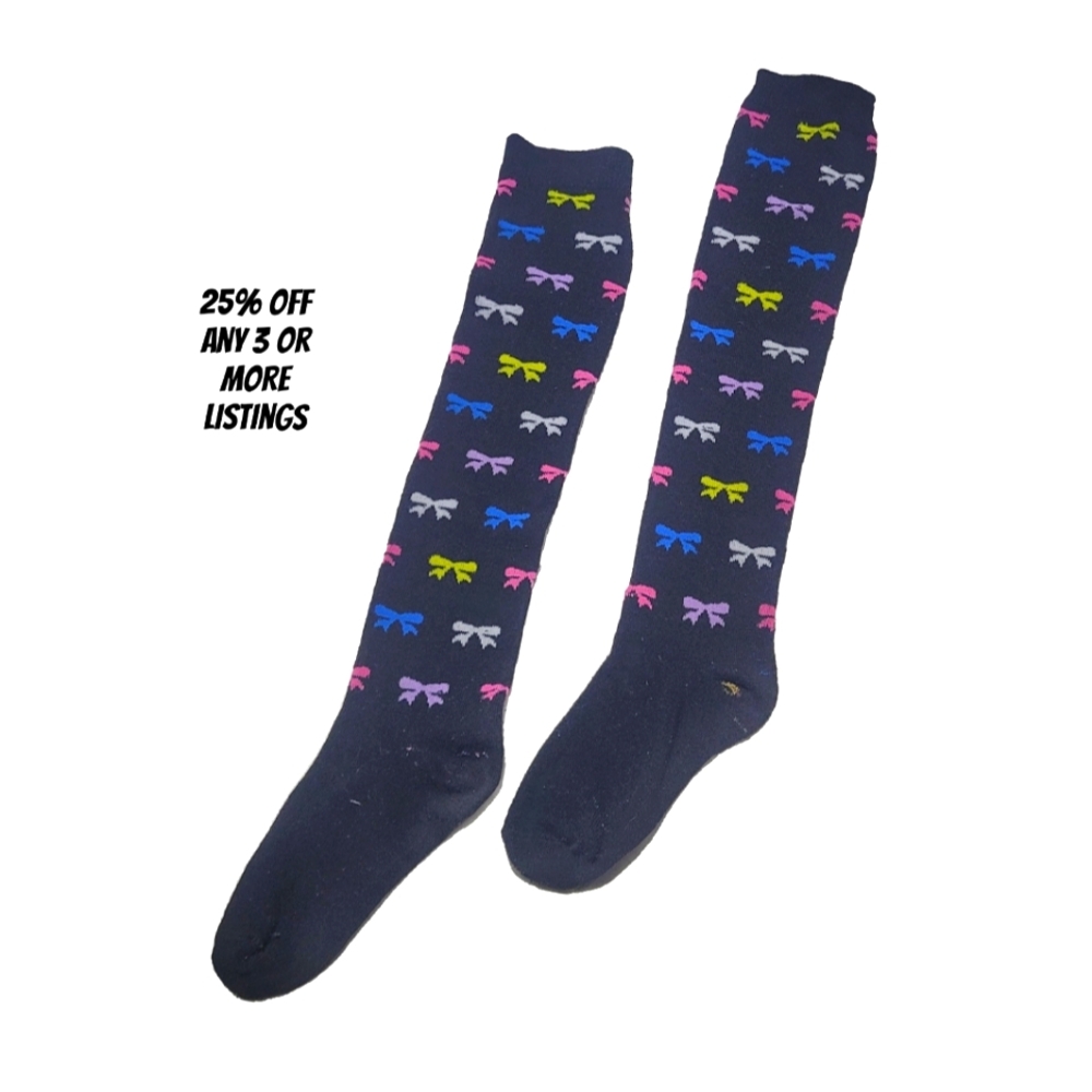 Thick Cozy Long Knee Socks Bow Accent Colorful Fashion Novelty Crew Warm Graphic